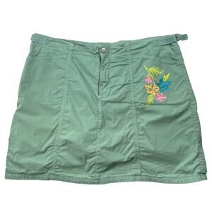 Fresh Produce Skort Womens XL Light Green Cotton Twill Floral Embroidery